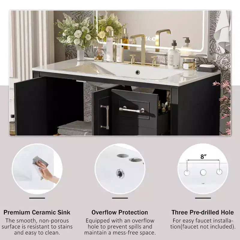 Meuble de salle de bain avec lavabo et rangement, Armoire de rangement de salle de bain