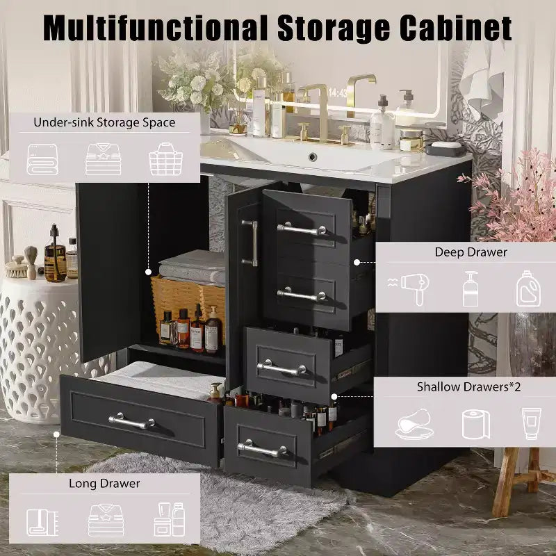 Meuble de salle de bain avec lavabo et rangement, Armoire de rangement de salle de bain