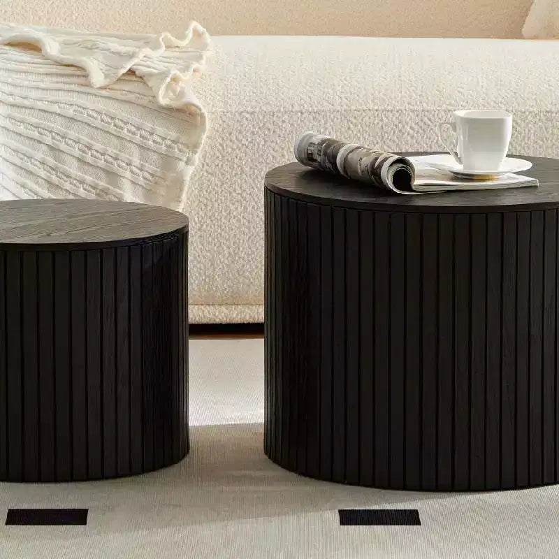 2pcs/Set Nested Table Set Handcrafted Round Coffee Table for Living Room Lounge Area Home Office 19.17 x 19.17 x 14.96 Inch Black