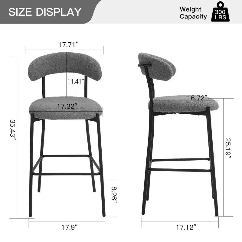 Tabourets de comptoir Teddy modernes avec dossier confortable, chaises de comptoir