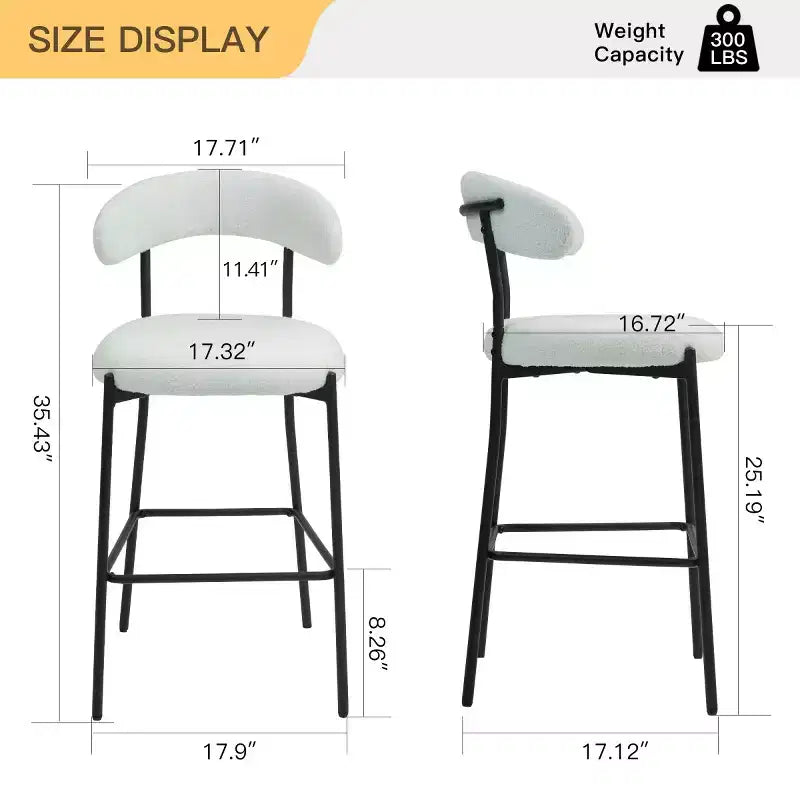 Tabourets de comptoir Teddy modernes avec dossier confortable, chaises de comptoir