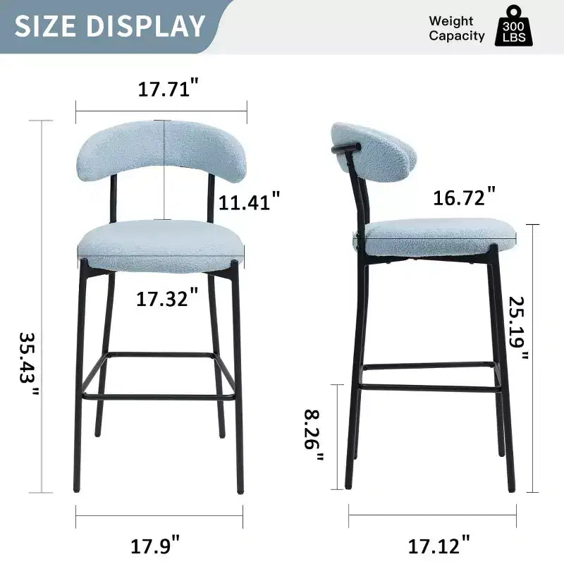 Tabourets de comptoir Teddy modernes avec dossier confortable, chaises de comptoir
