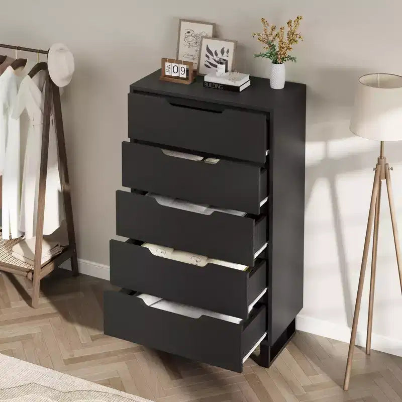 Commode haute à 5 tiroirs avec rangement, commode verticale autoportante