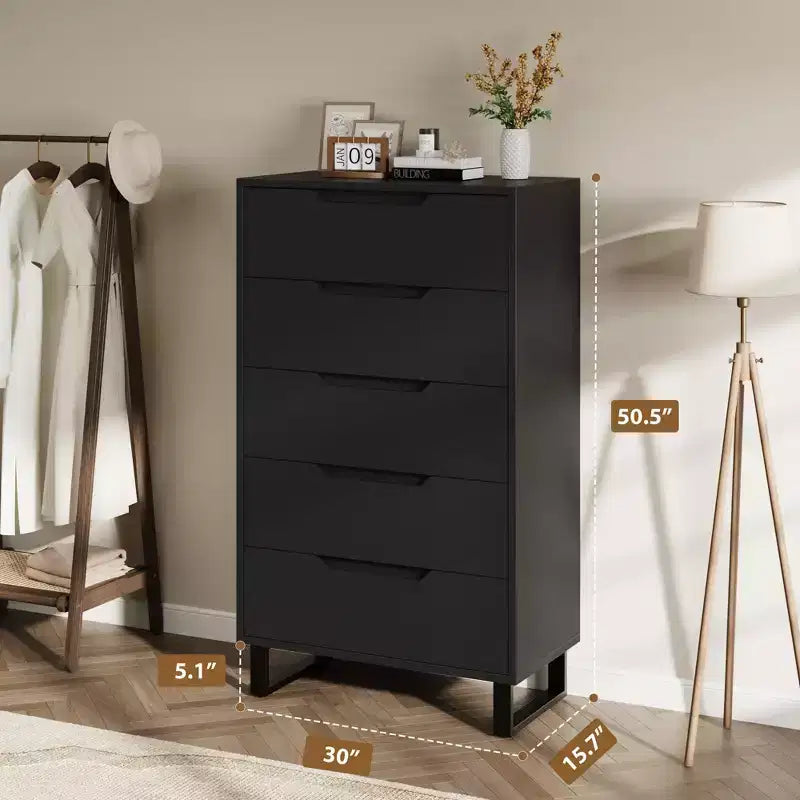 Commode haute à 5 tiroirs avec rangement, commode verticale autoportante