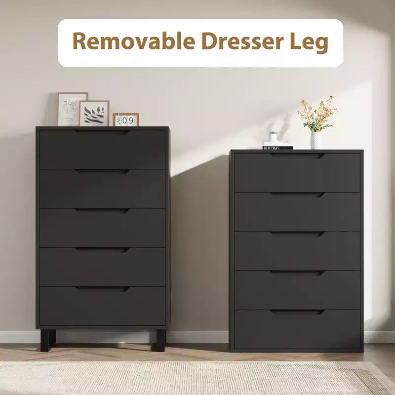 Commode haute à 5 tiroirs avec rangement, commode verticale autoportante