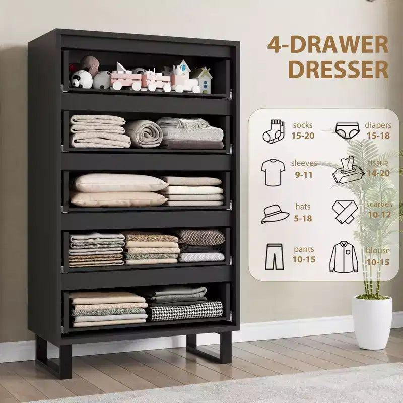 Commode haute à 5 tiroirs avec rangement, commode verticale autoportante