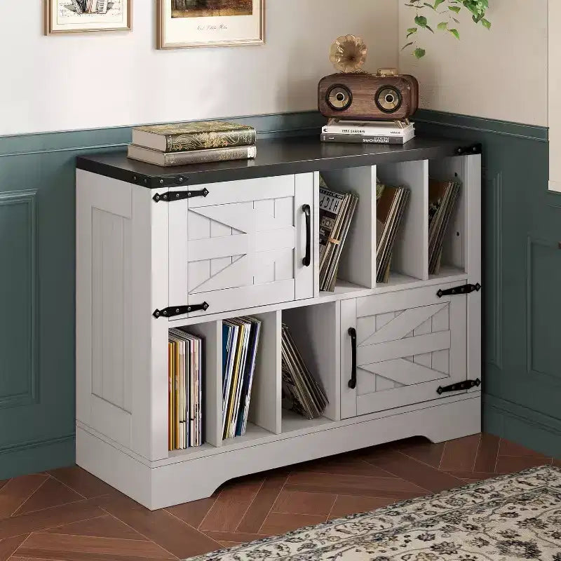 Meuble TV en bois avec 2 portes coulissantes style ferme console multimédia