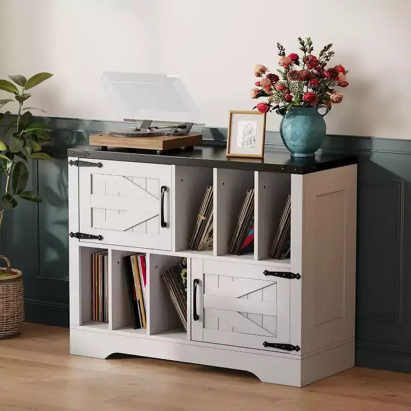 Meuble TV en bois avec 2 portes coulissantes style ferme console multimédia