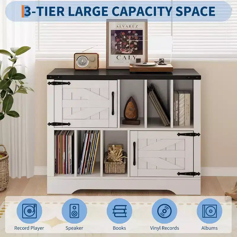 Meuble TV en bois avec 2 portes coulissantes style ferme console multimédia