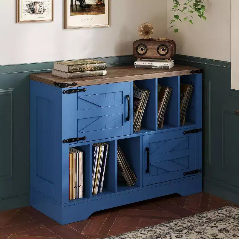 Meuble TV en bois avec 2 portes coulissantes style ferme console multimédia