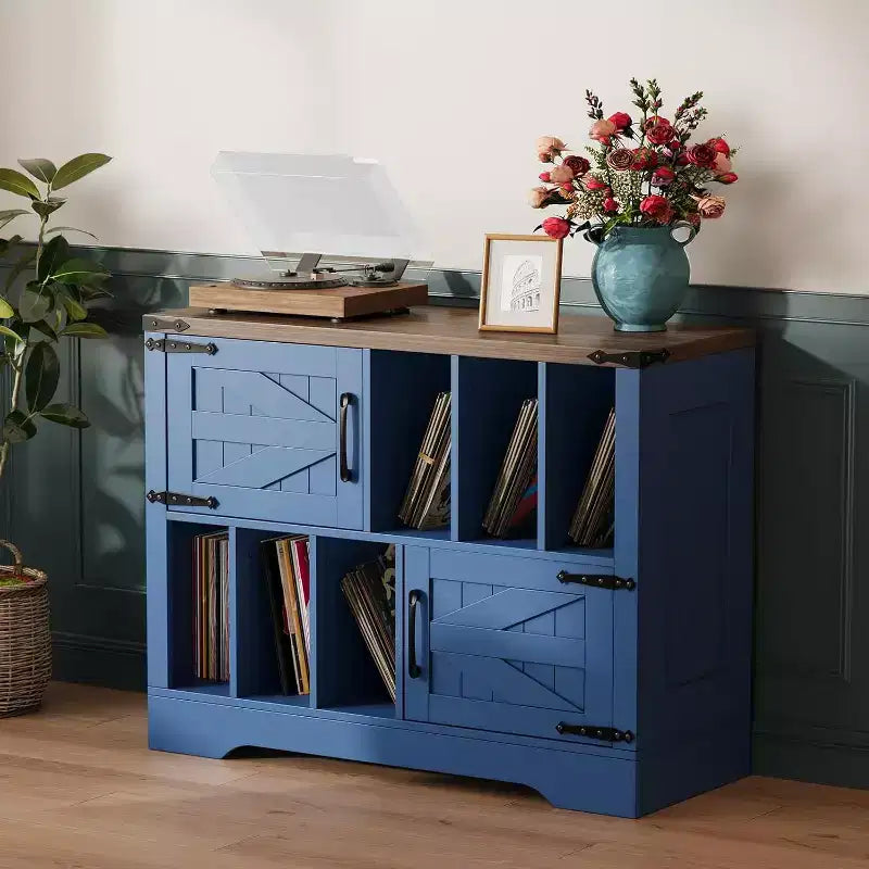 Meuble TV en bois avec 2 portes coulissantes style ferme console multimédia