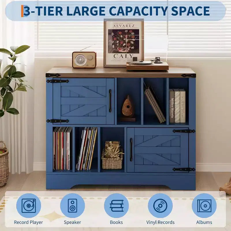 Meuble TV en bois avec 2 portes coulissantes style ferme console multimédia