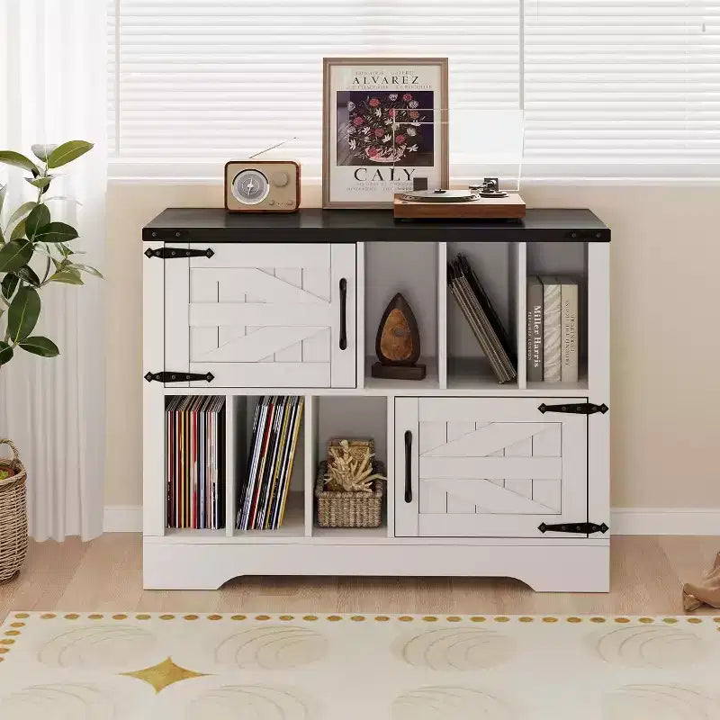 Meuble TV en bois avec 2 portes coulissantes style ferme console multimédia