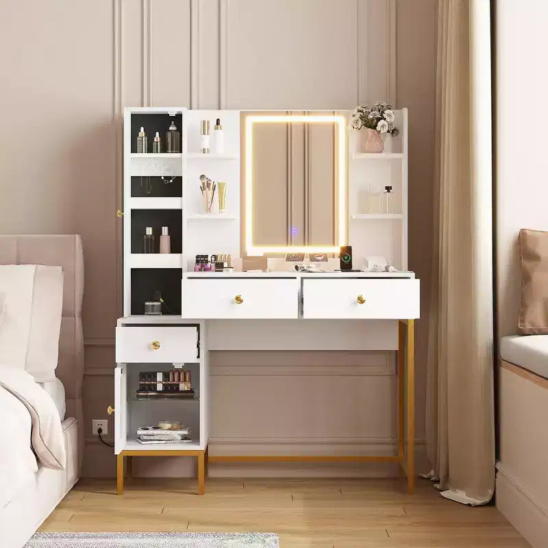 Coiffeuse avec éclairage, bureau de maquillage avec tabouret rembourré et confortable
