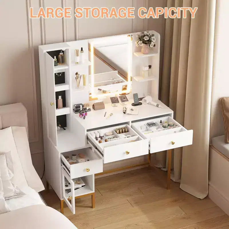 Coiffeuse avec éclairage, bureau de maquillage avec tabouret rembourré et confortable