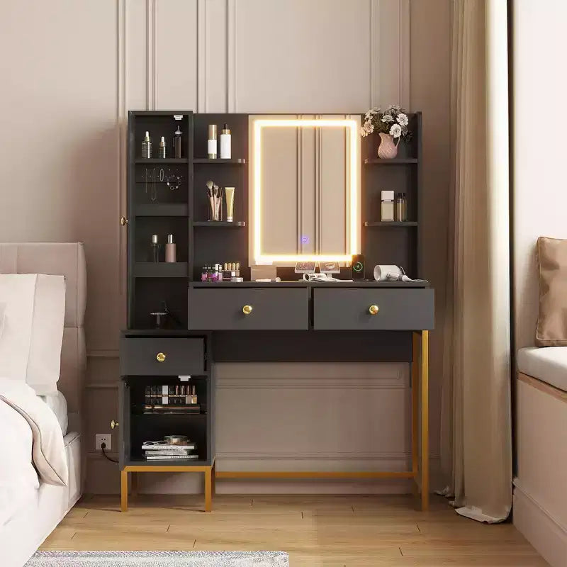 Coiffeuse avec éclairage, bureau de maquillage avec tabouret rembourré et confortable