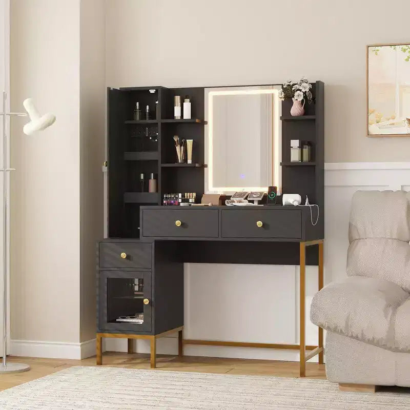 Coiffeuse avec éclairage, bureau de maquillage avec tabouret rembourré et confortable