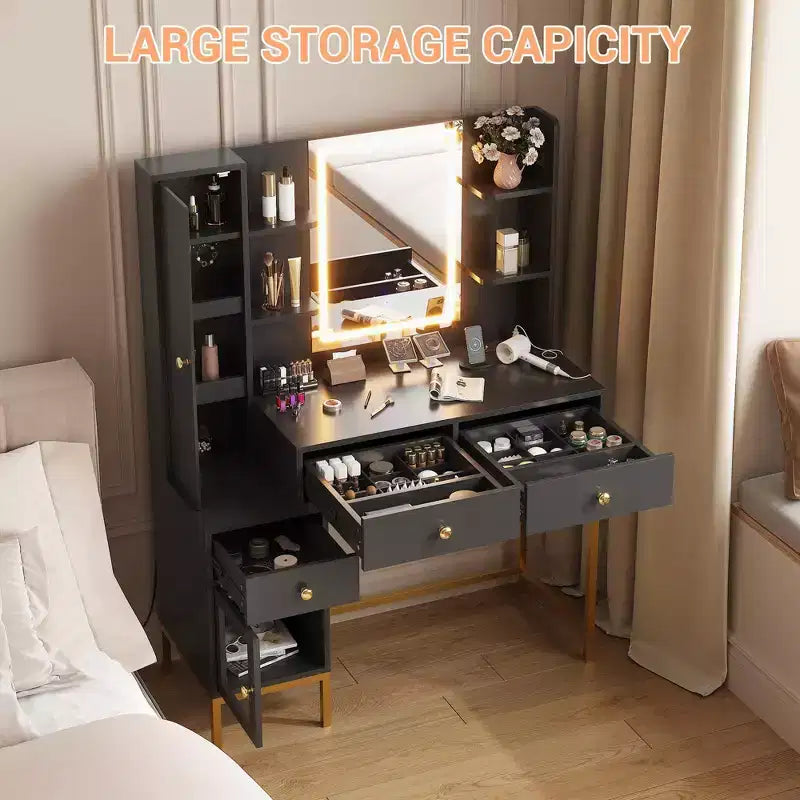 Coiffeuse avec éclairage, bureau de maquillage avec tabouret rembourré et confortable