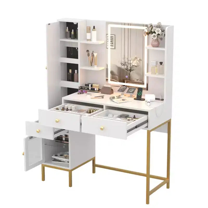 Coiffeuse avec éclairage, bureau de maquillage avec tabouret rembourré et confortable