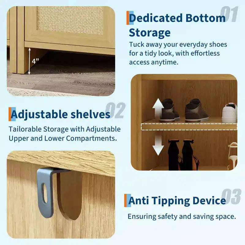 Meuble de rangement pour chaussures en rotin Meuble de rangement autoportant de style fermier