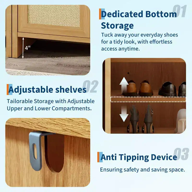Meuble de rangement pour chaussures en rotin Meuble de rangement autoportant de style fermier