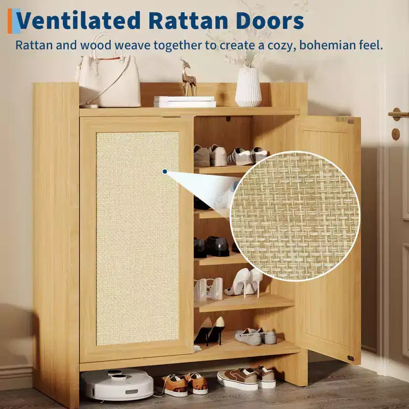 Meuble de rangement pour chaussures en rotin Meuble de rangement autoportant de style fermier