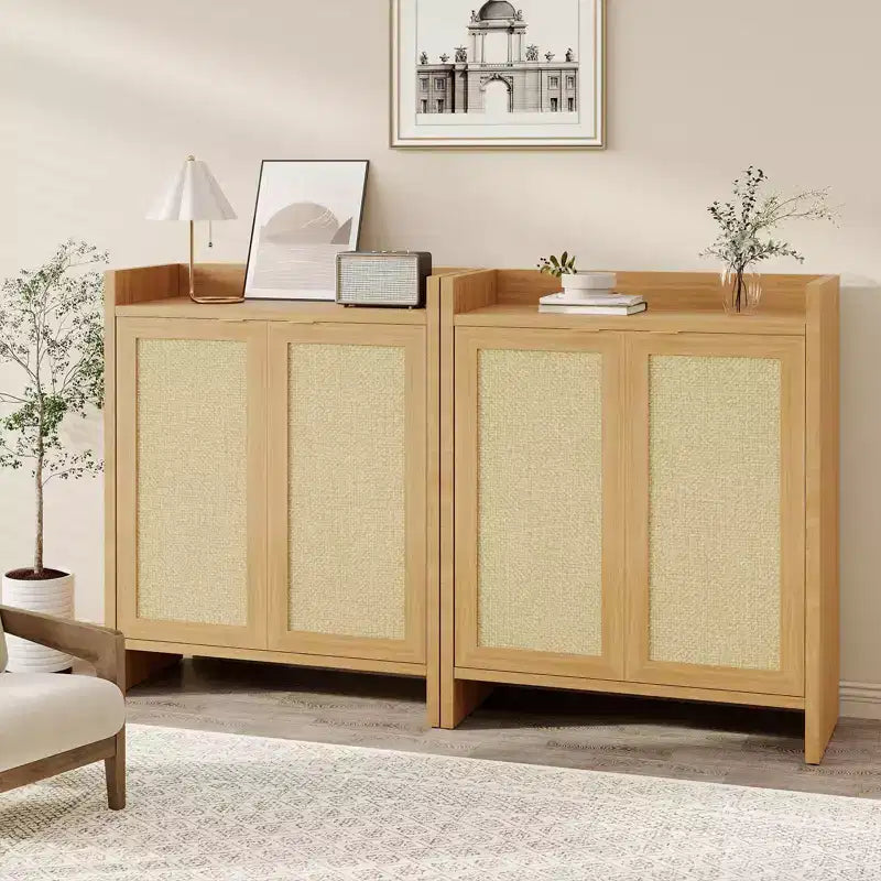 Meuble de rangement pour chaussures en rotin Meuble de rangement autoportant de style fermier