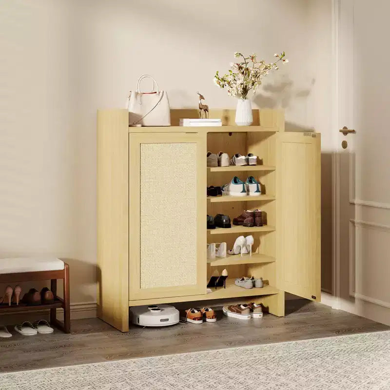 Meuble de rangement pour chaussures en rotin Meuble de rangement autoportant de style fermier