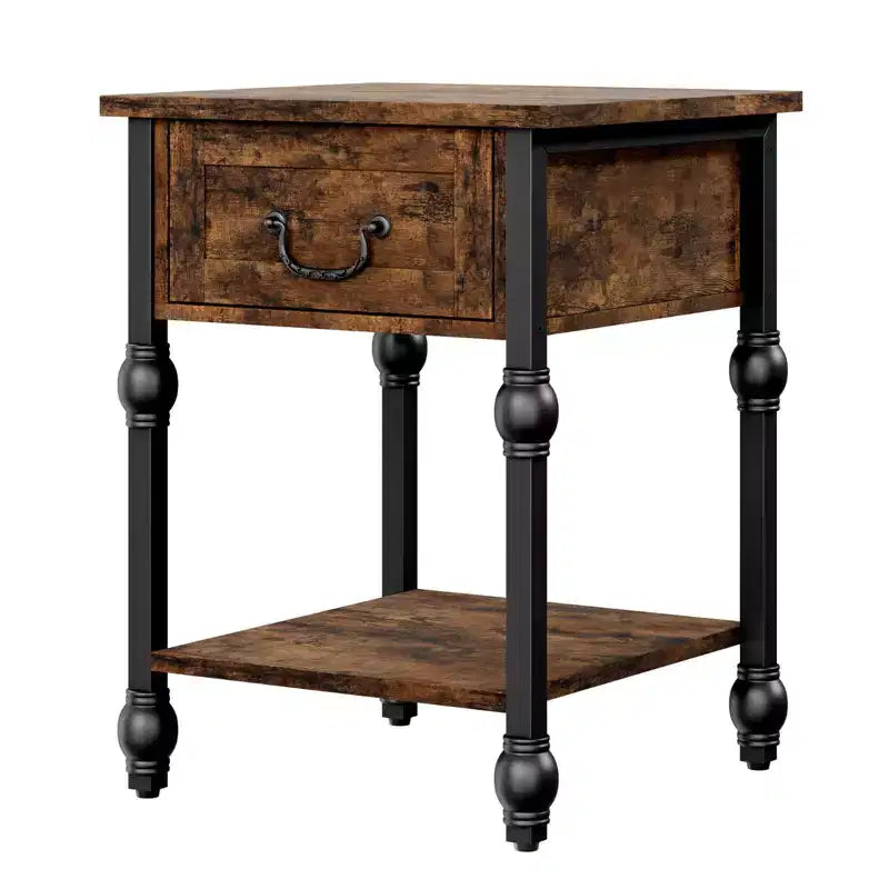 Table d'appoint industrielle avec tiroir, table de chevet à 2 niveaux
