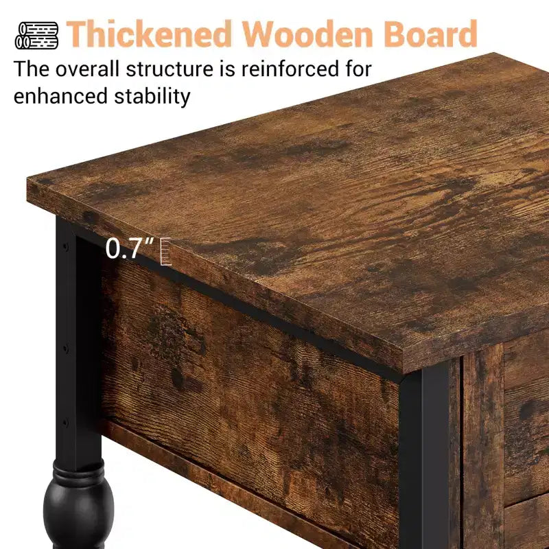 Table d'appoint industrielle avec tiroir, table de chevet à 2 niveaux