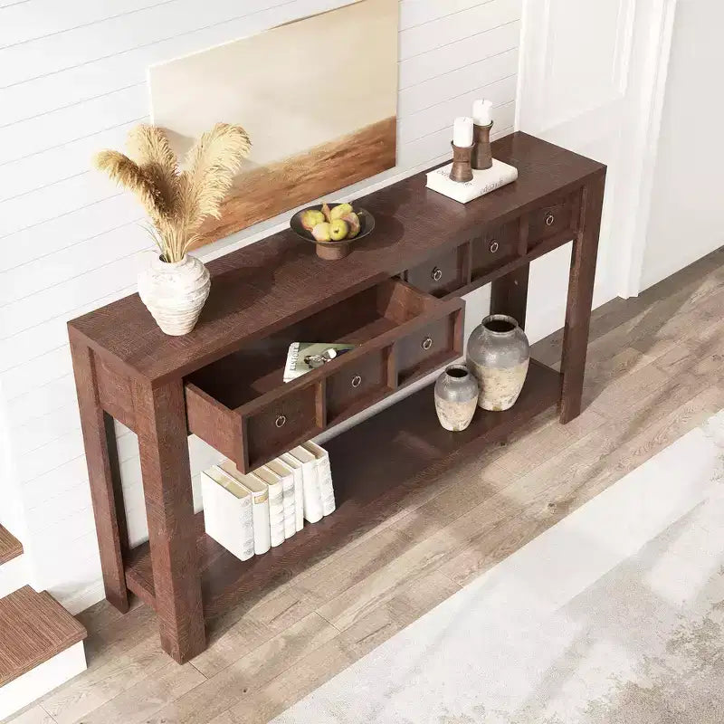 Console avec 2 tiroirs et étagère, table de canapé style ferme