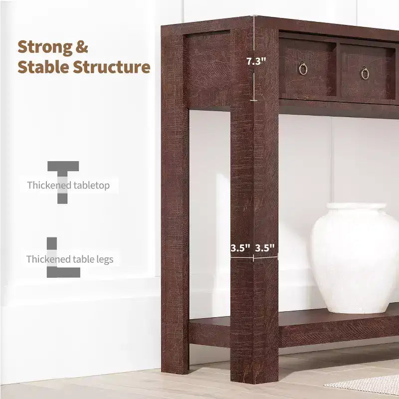 Console avec 2 tiroirs et étagère, table de canapé style ferme