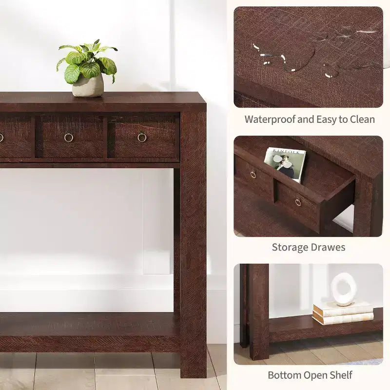 Console avec 2 tiroirs et étagère, table de canapé style ferme
