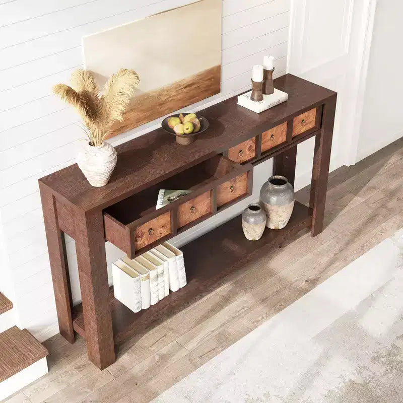 Console avec 2 tiroirs et étagère, table de canapé style ferme