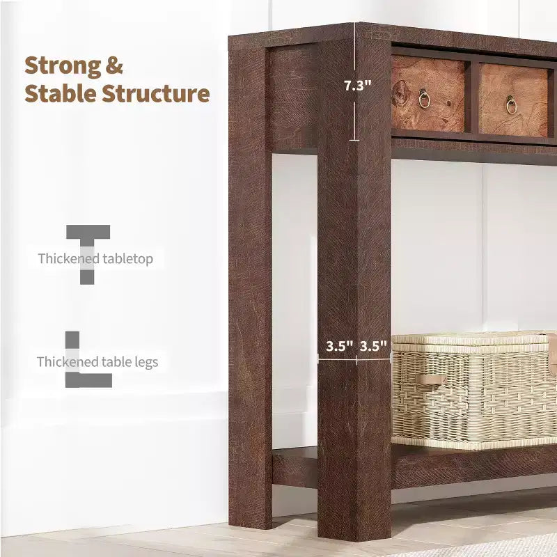Console avec 2 tiroirs et étagère, table de canapé style ferme
