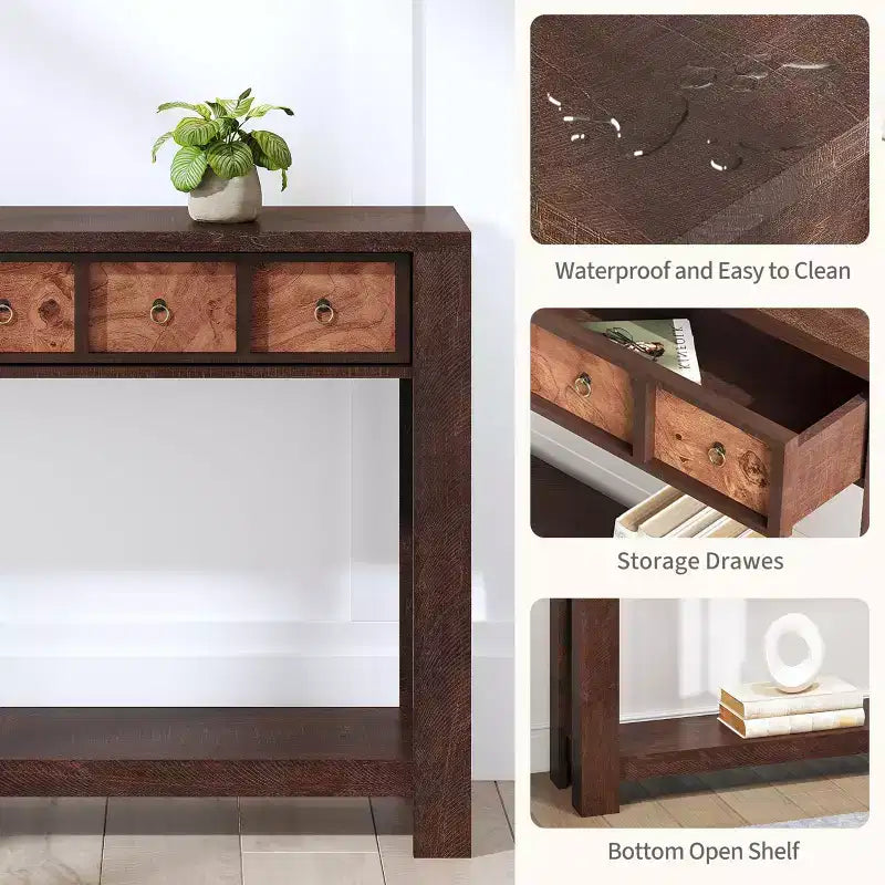 Console avec 2 tiroirs et étagère, table de canapé style ferme