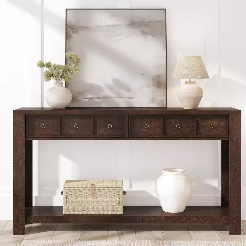 Console avec 2 tiroirs et étagère, table de canapé style ferme