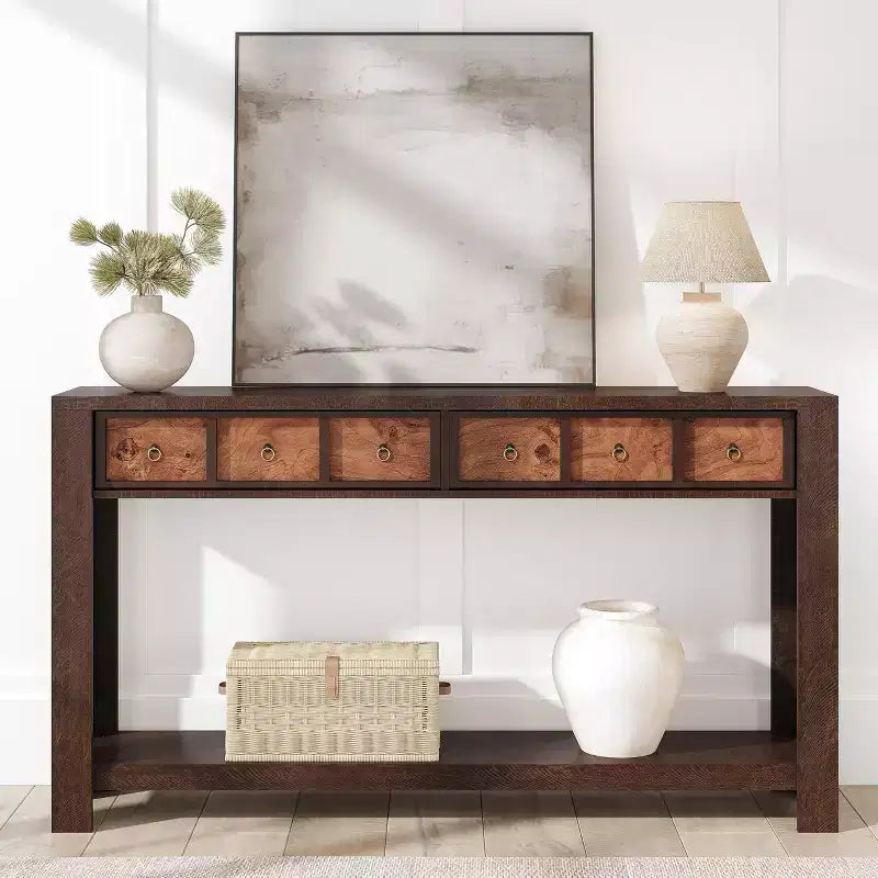 54 Console Table with 2 Drawers & Shelf, Farmhouse Sofa Table for Entryway, Hallway or Living Room, Easy Assembly and Anti-Tip