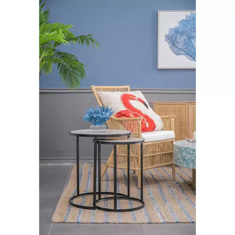 Set of 2 Round Stacking End Tables with Metal Frame