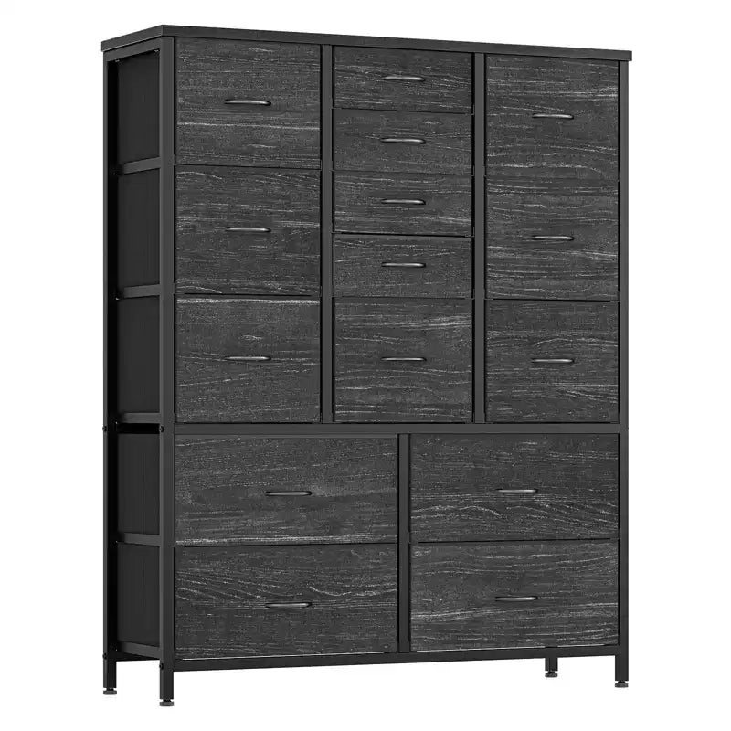 Storage Dresser, Fabric Dresser  15-Drawer Tall Organizer with Wood Top & Metal Structure for Bedroom Living Room Hallway Entryway