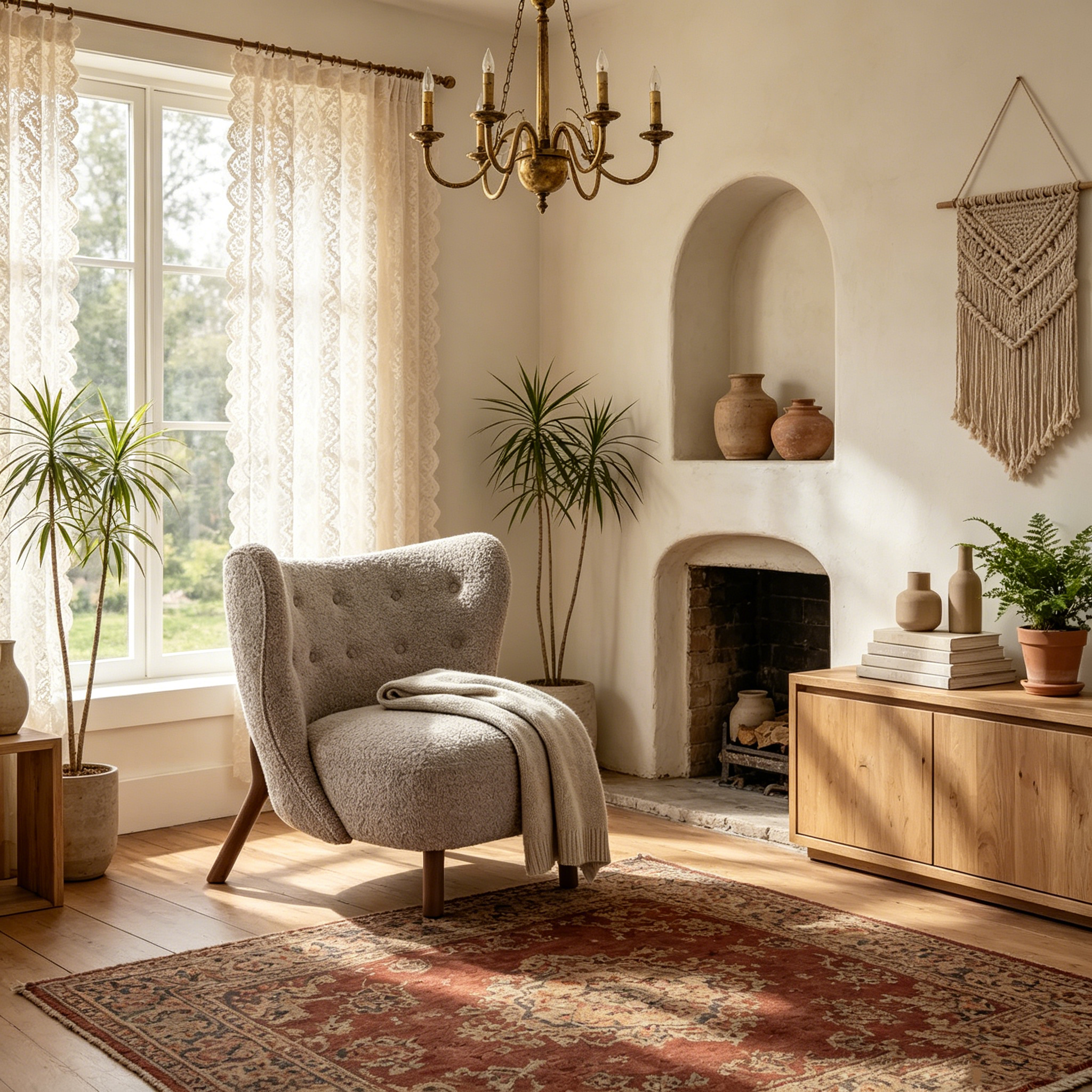 Fauteuil d'appoint avec dossier incurvé et pieds en bois de bouleau
