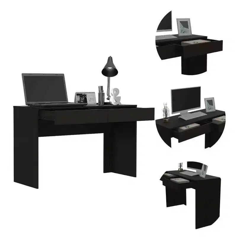 Bureau d'ordinateur noir moderne, en bois stratifié résistant