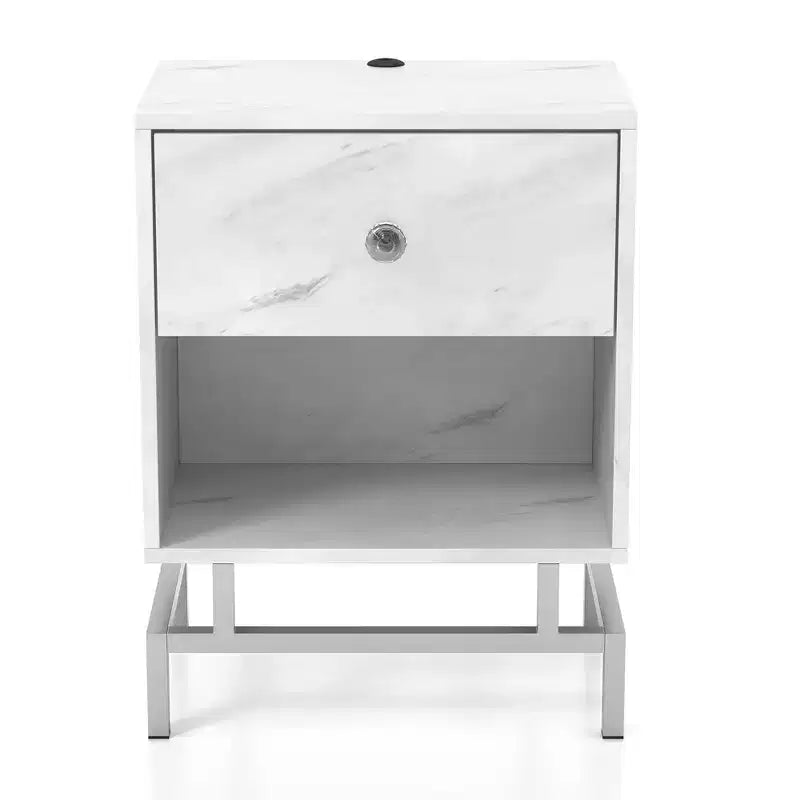 Table d'appoint avec port USB Blanc antique