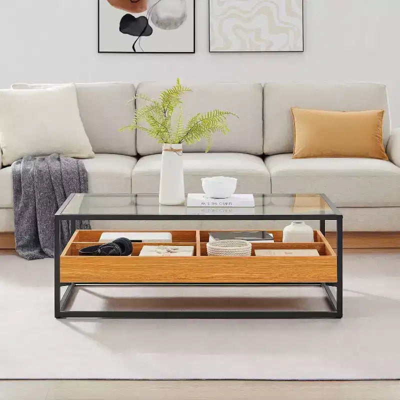 Table basse en verre style scandinave doré
