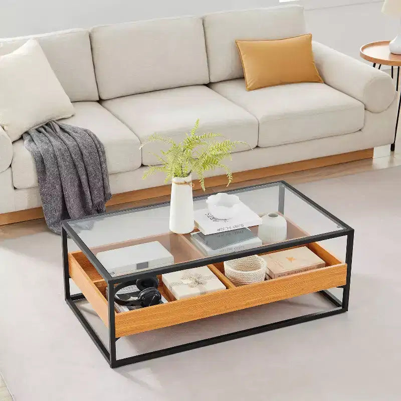 Table basse en verre style scandinave doré