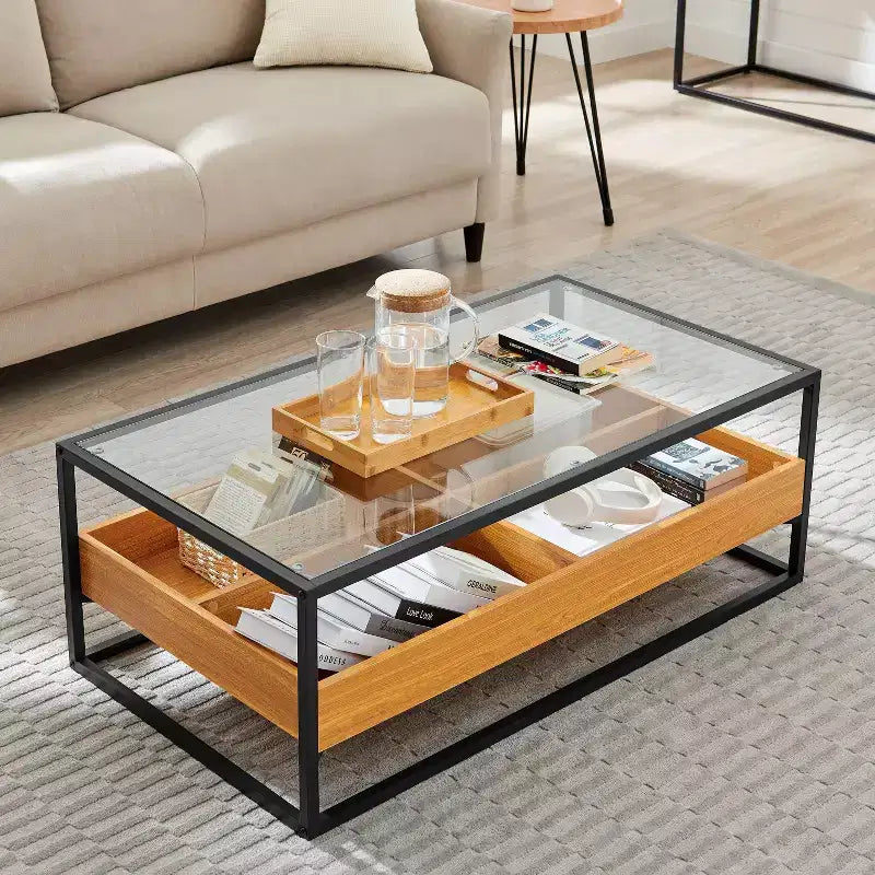 Table basse en verre style scandinave doré