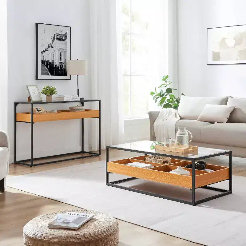 Table basse en verre style scandinave doré
