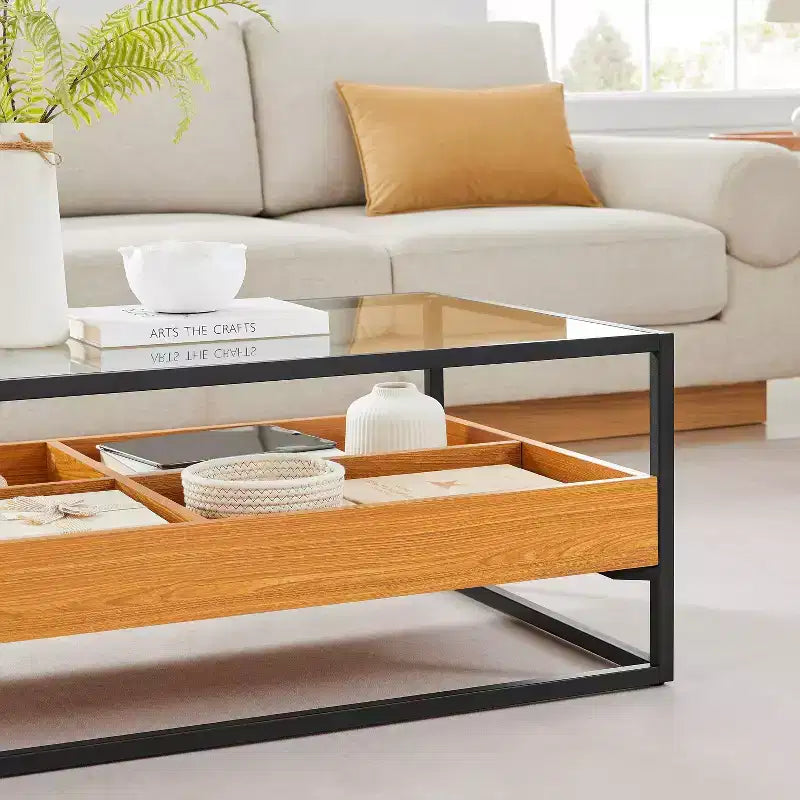Table basse en verre style scandinave doré