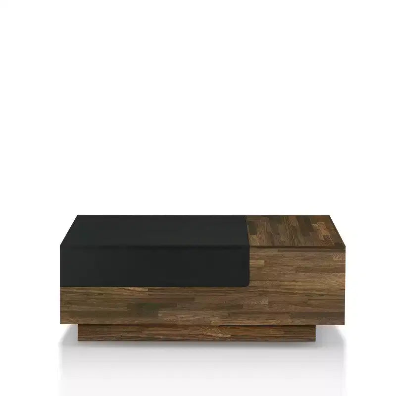Table basse avec rangement coulissant en caryer clair, style mid-century