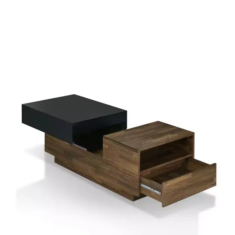 Table basse avec rangement coulissant en caryer clair, style mid-century